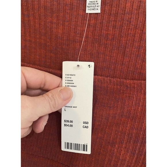 Urban Outfitters Ribbed Stretch Knit Top Square Neck Red Rust Size Large NWT - Picture 5 of 11